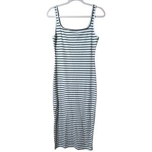 SHEIN Black & White Ribbed Striped Bodycon Midi‎ Dress - Size M